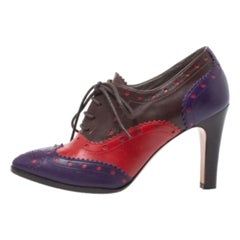 Etro Tricolor Leather Brogue Oxford Ankle Booties Size 36