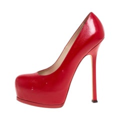 Saint Laurent Paris Red Leather Tribtoo Platform Pumps Size 38.5