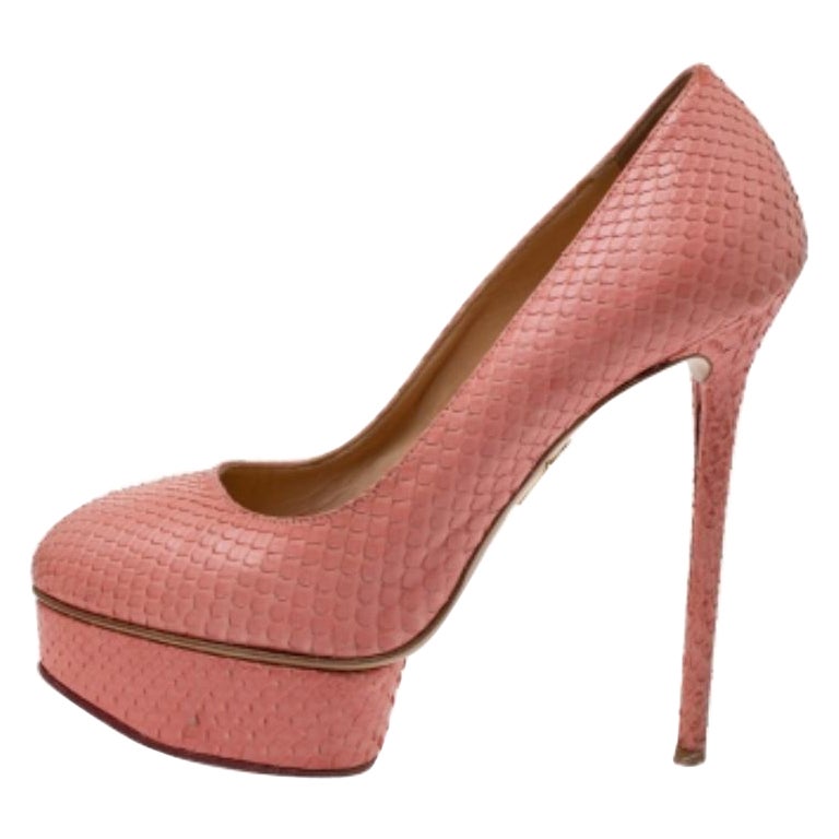 Charlotte Olympia Coral Red Python Dolly Platform Pumps Size 39 For Sale
