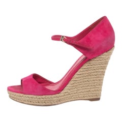 Dior Pink Suede Optique Wedge Ankle Strap Sandals Size 39.5