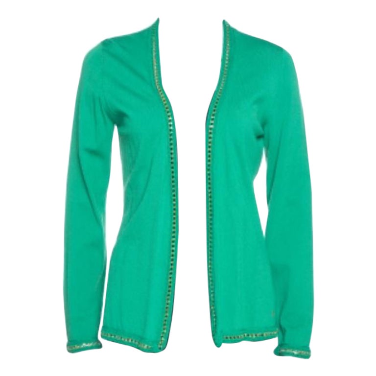 CH Carolina Herrera Green Knit Metal Detail Open Front Cardigan S For Sale