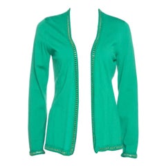 CH Carolina Herrera Green Knit Metal Detail Open Front Cardigan S