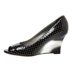 Versace Black Patent Studded Peep Toe Pumps Size 37