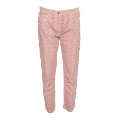 Etro Pink Cotton Distressed Pattern Straight Leg Jeans S