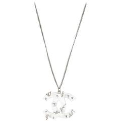 Chanel White Silver Tone Enamel Beaded Embellished 'CC' Pendant Necklace