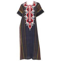 Vintage Cotton Kaftan Dress with Cord Detailing