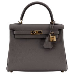 Hermès Kelly 25 Retourne Togo Gris Etain Full-Set