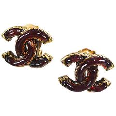 Chanel 00A Maroon Gold Tone Woven 'CC' Gripoix Stone Stud Post Earrings 5