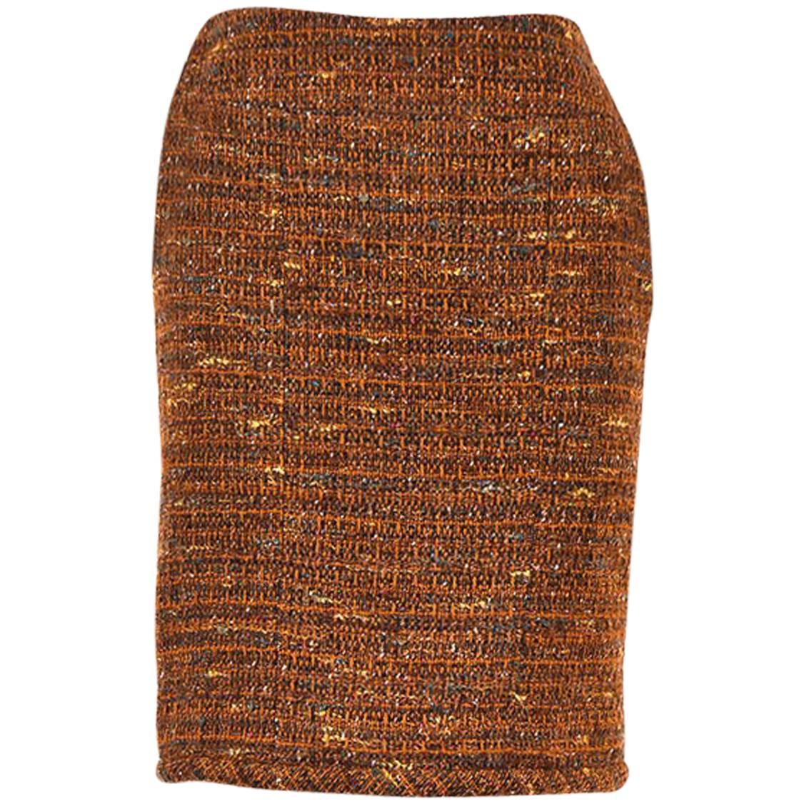 Chanel Autumn 1998 Brown Multicolor Wool Tweed Skirt SZ 36 For Sale