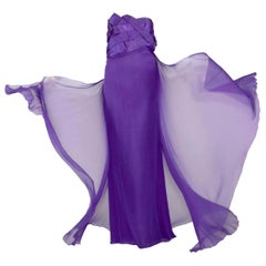 2008 Vintage Versace Violet Silk Chiffon Dress Gown NWT