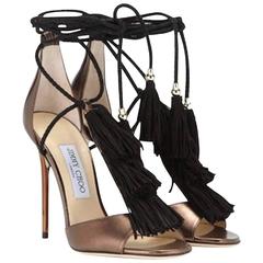 Jimmy Choo NEW & SOLD OUT Bronze Leather Suede Fringe Sandals Heels in Box