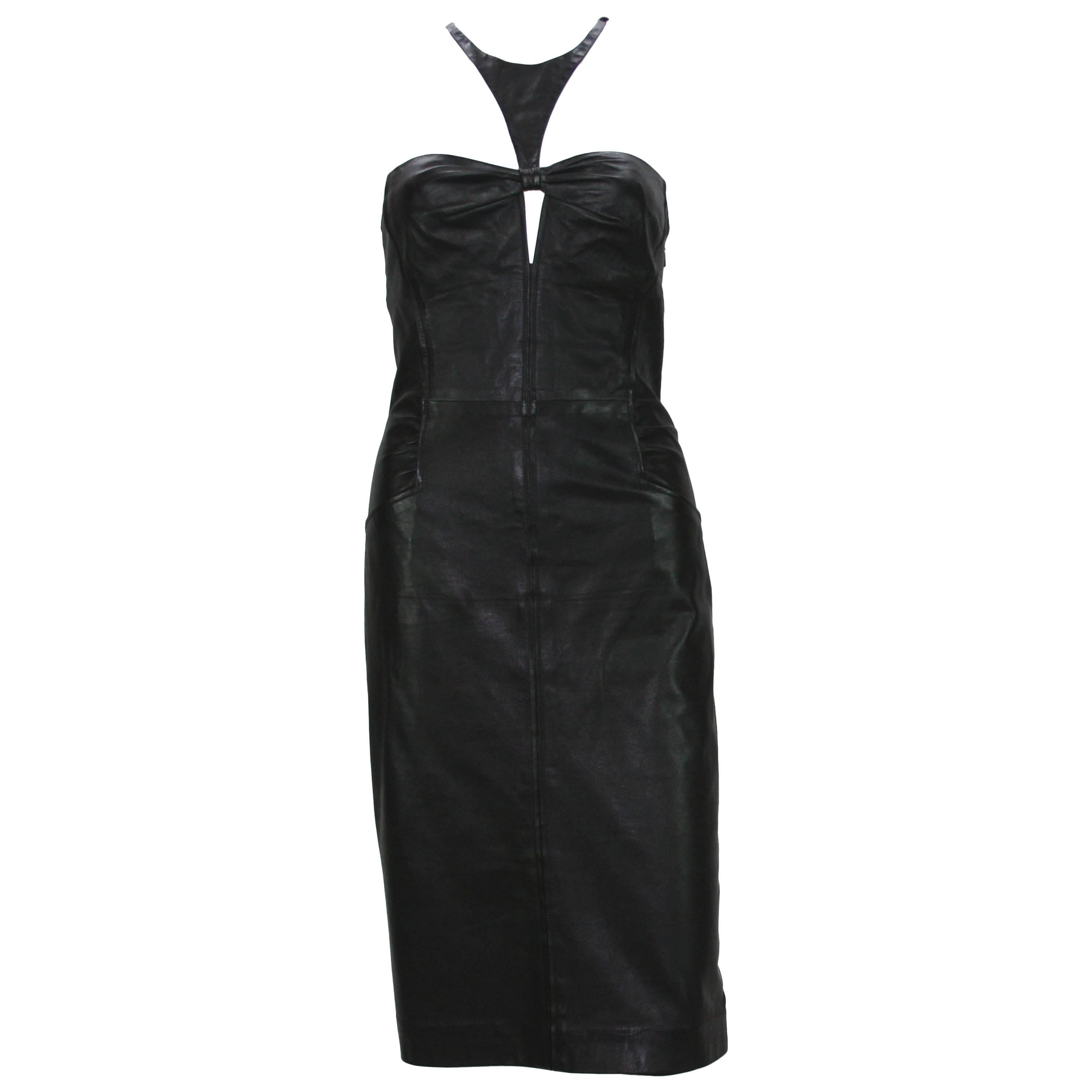 Tom Ford for Gucci 2004 Collection Black Leather Cocktail Dress It. 44 - US 8 For Sale