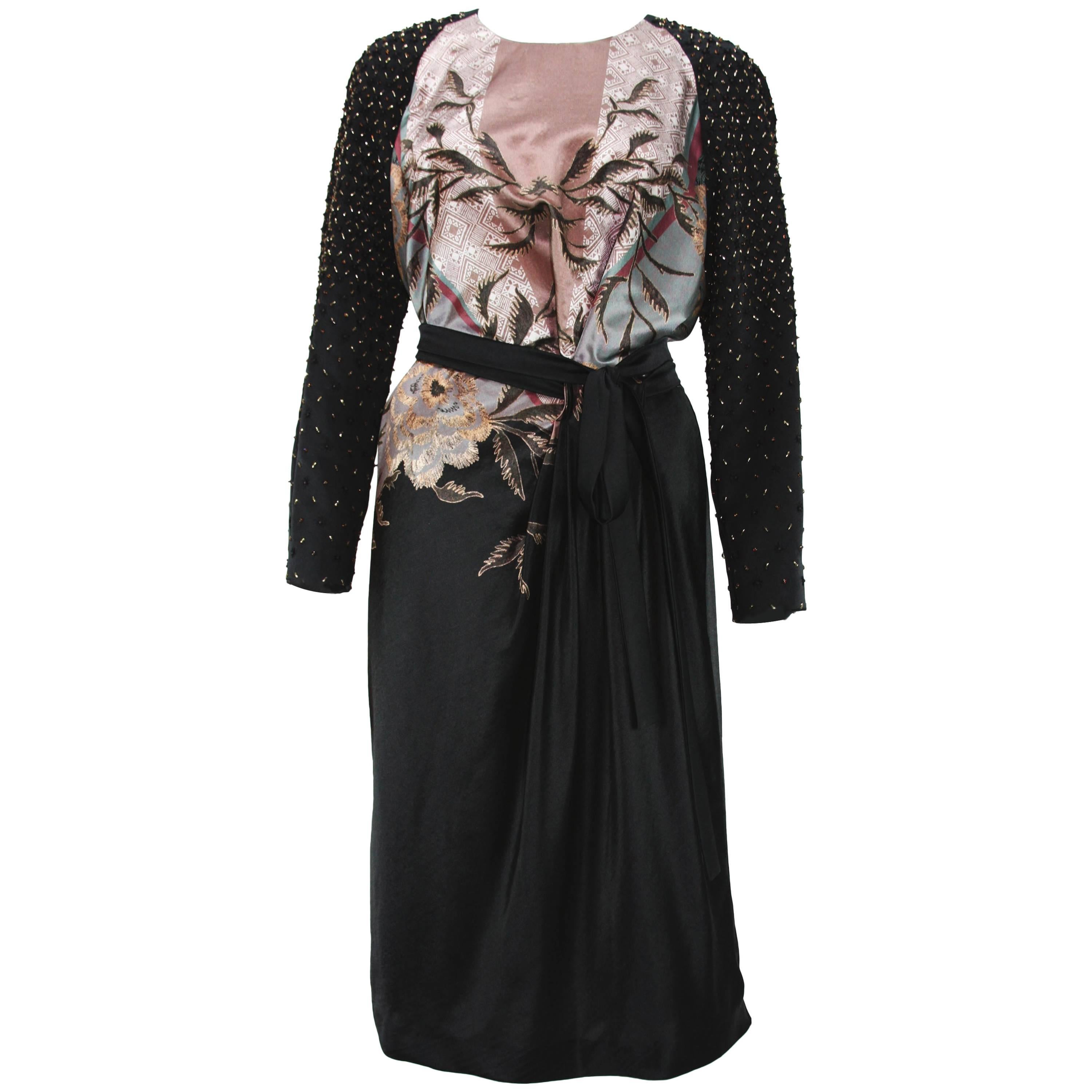 New Etro Beaded and Embroidered Belted Black Evening Dress Italian 44 - US 8/10 For Sale