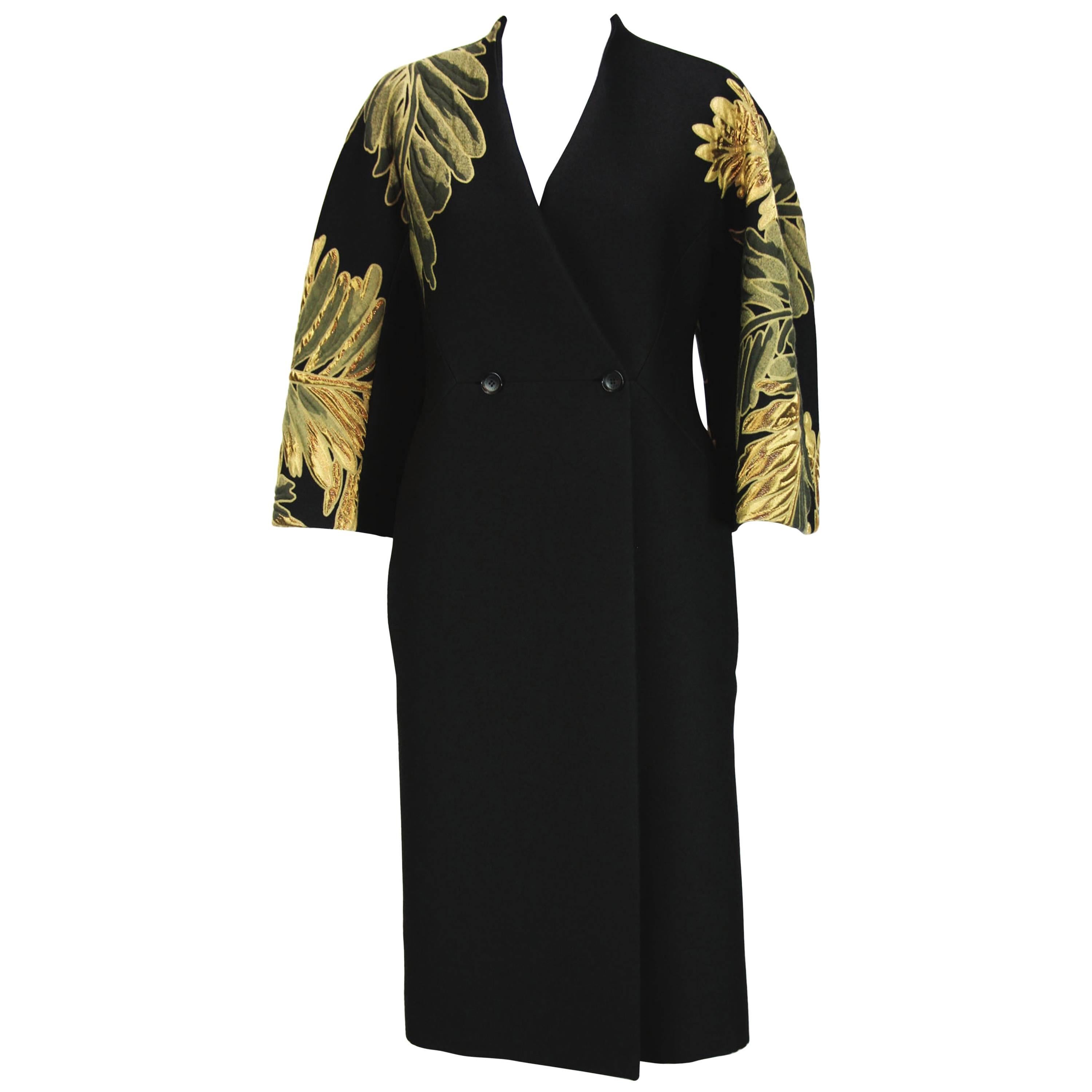 New GUCCI Runway Jacquard Wool Fern Motif Black Coat It. 40 - US 4/6 For Sale