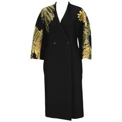 New GUCCI Runway Jacquard Wool Fern Motif Black Coat It. 40 - US 4/6 9