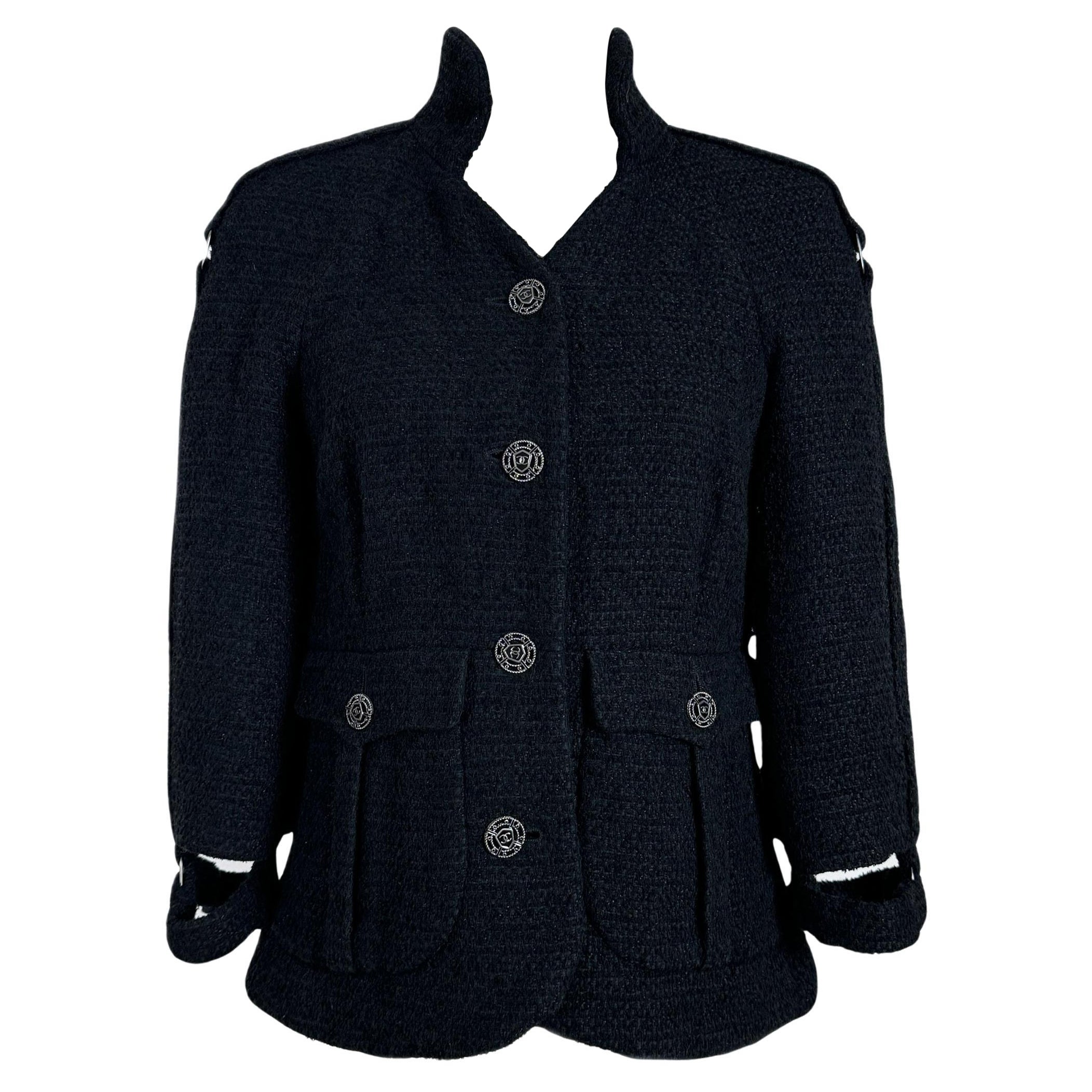 Chanel Seltene Natalia Vodianova Stil Schwarz Tweed Jacke 38 FR im Angebot