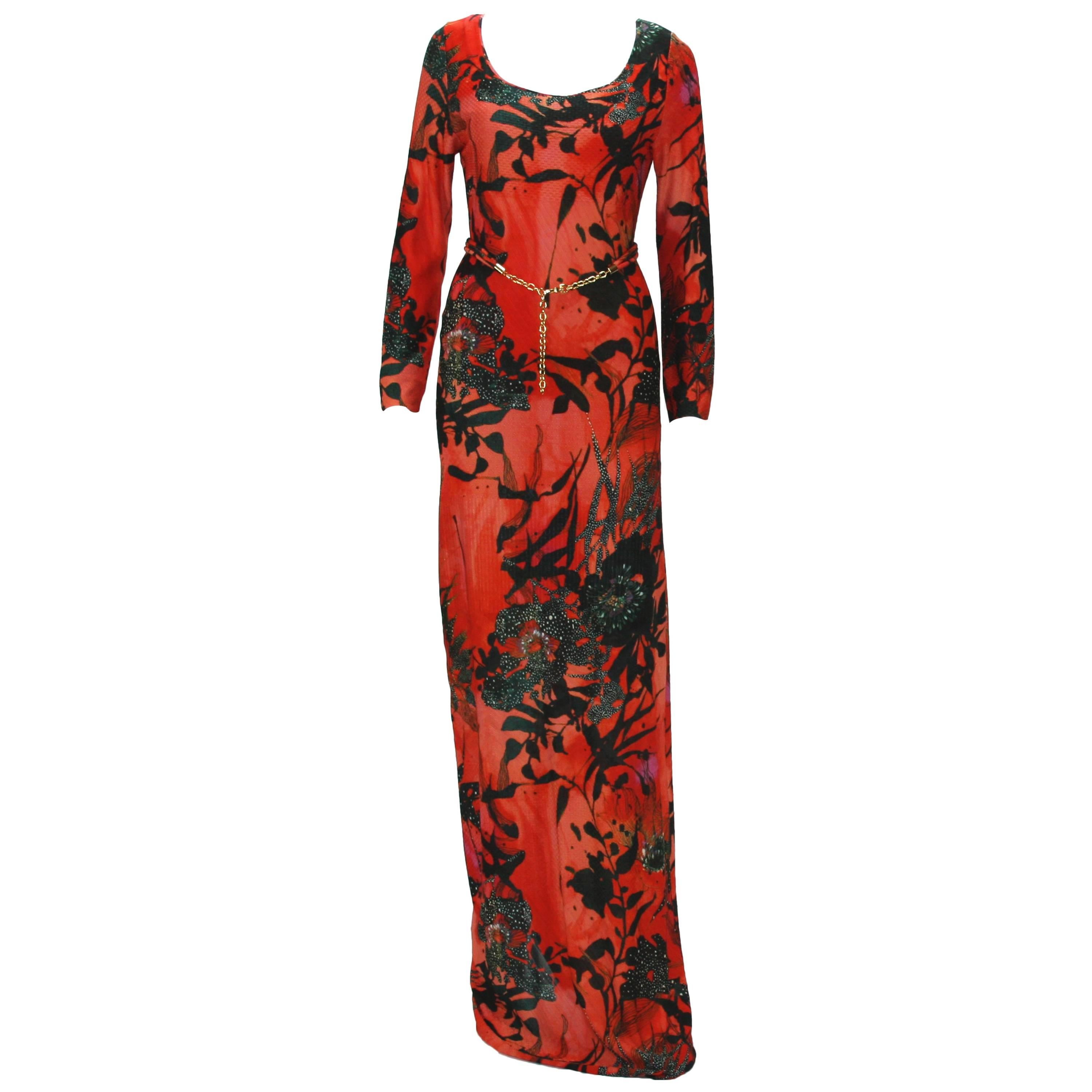 New ETRO Jersey Red Black Long Dress with Belt IT.42