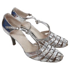 vintage DRIES VAN NOTEN 'cracked' metallic silver leather heels - 39.5