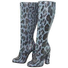 NEW GUCCI Campaign $3500 Python Horsebit Knee High Boot Aquamarine 39.5 - US 10 11
