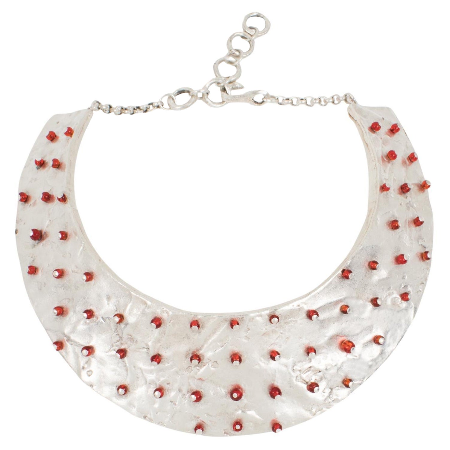 Biche de Bere Paris Silverplate and Ruby Glass Collar Necklace in vendita