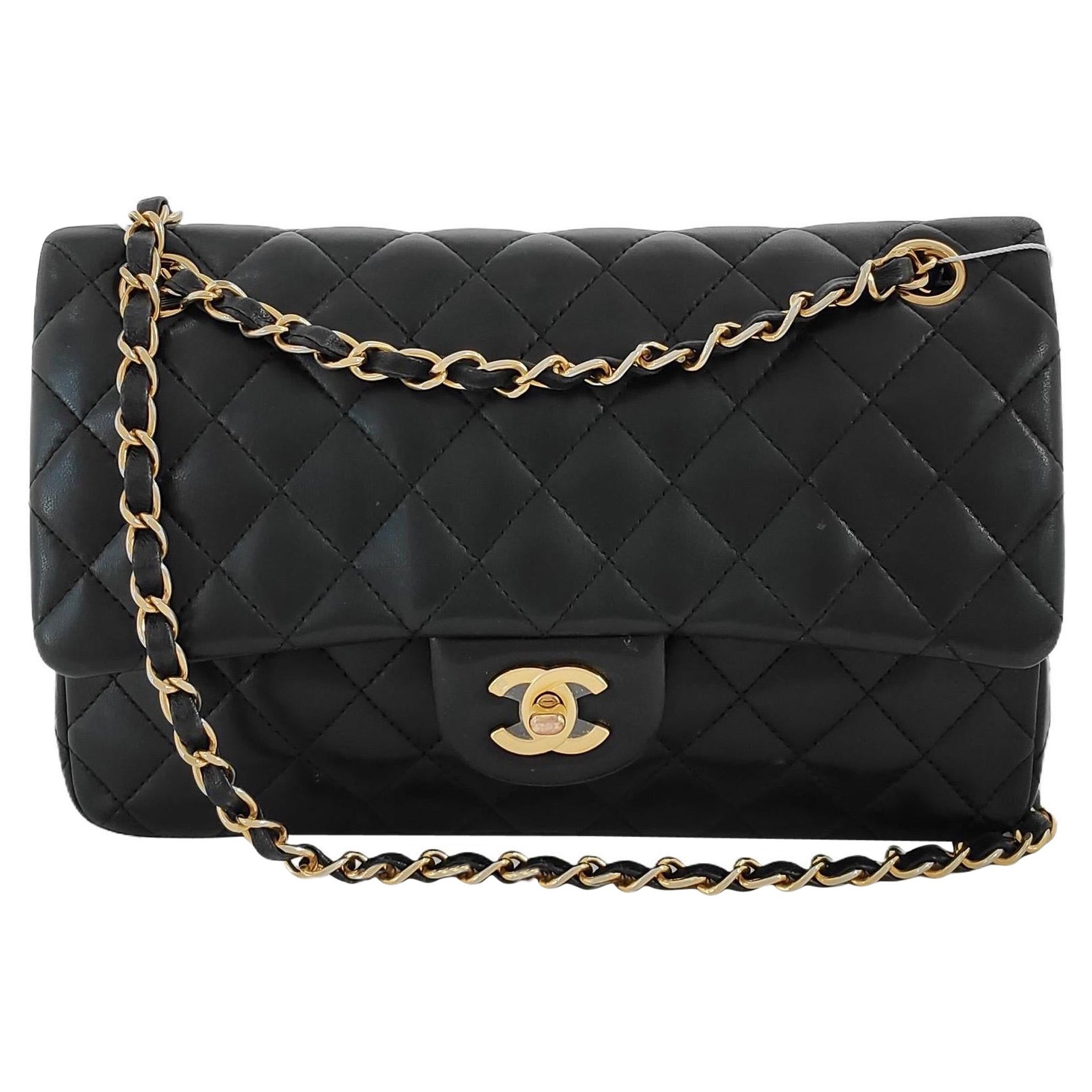 Chanel Classic Flap Vintage Medium Schwarzes Lammleder mit 24k Gold HW, 1994 im Angebot