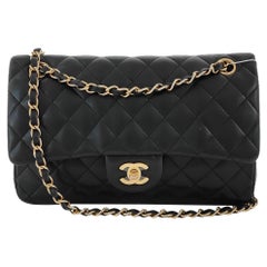 Chanel Classic Flap Vintage Medium Black Lambskin Leather with 24k Gold HW, 1994