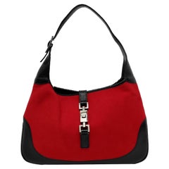 Gucci Jackie Vintage Red Felt and Black Leather Silver Hardware