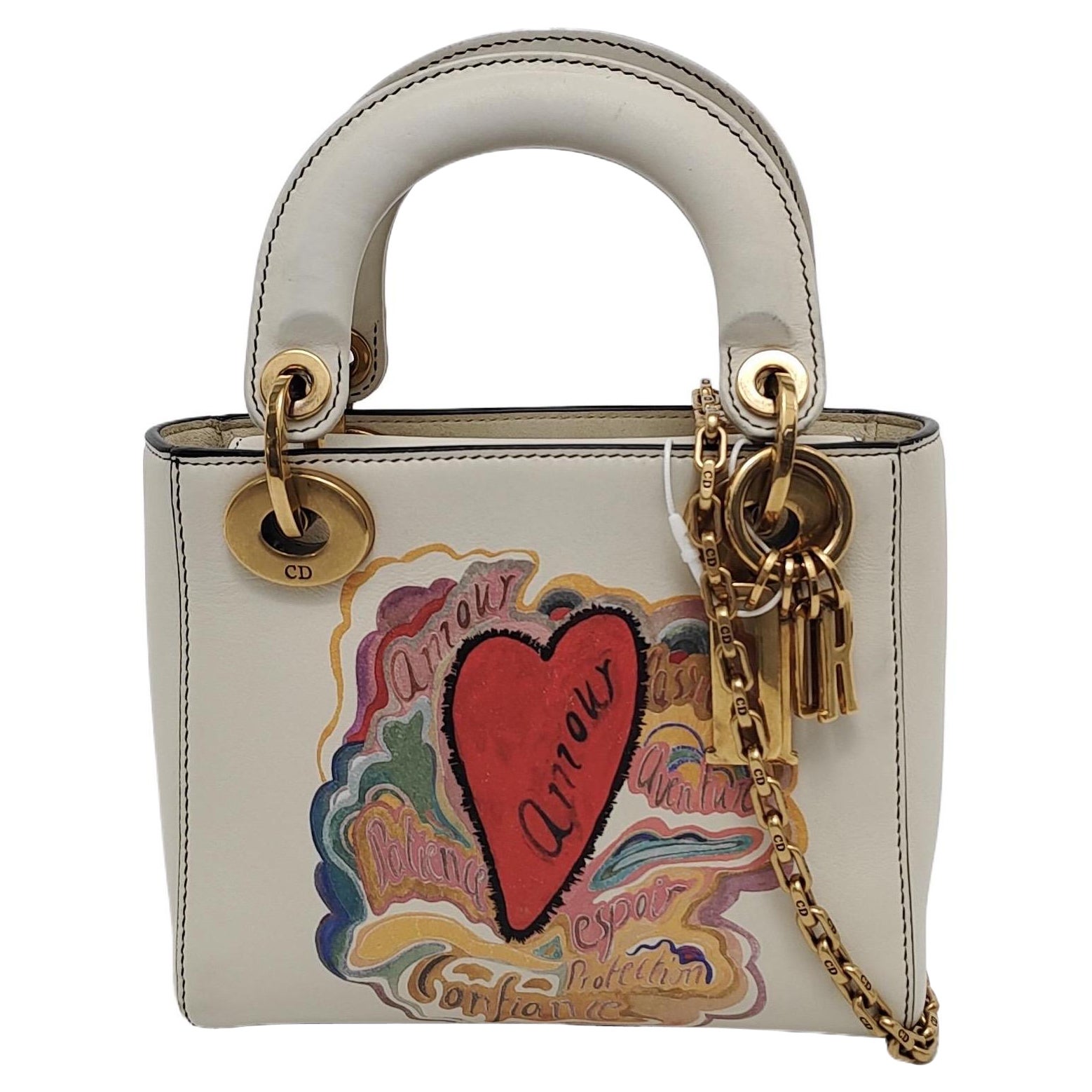 Lady Dior Mini 2018 x Niki De Saint Phalle Dioramour White Calfskin leather Gold in vendita