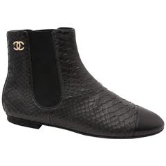 Chanel Python Black Ankle Boots