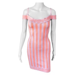 Azzedine Alaia S/S 1992 Runway Vintage Cold-Shoulder Striped Bodycon Mini Dress