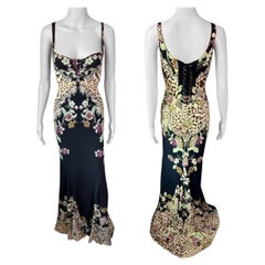 Roberto Cavalli S/S 2003 Bustier Corset Chinoiserie Print Evening Dress Gown