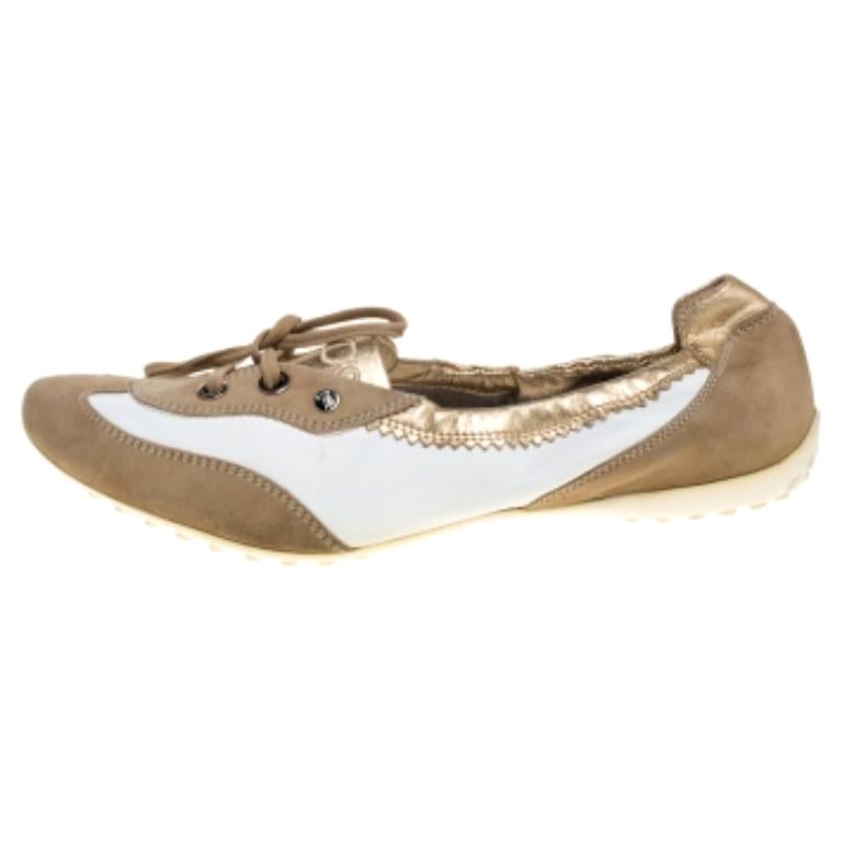 Tod's White/Gold Leather and Suede Gomma Lace Slip On Sneakers Size 40 For Sale