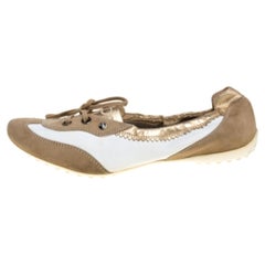Tod's White/Gold Leather and Suede Gomma Lace Slip On Sneakers Size 40