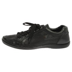 Prada Sports Black Perforated Leather Lace Up Low Top Sneakers Size 38