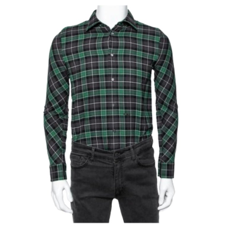 Dsquared2 Green & Grey Cotton Checked Flannel Shirt XS For Sale