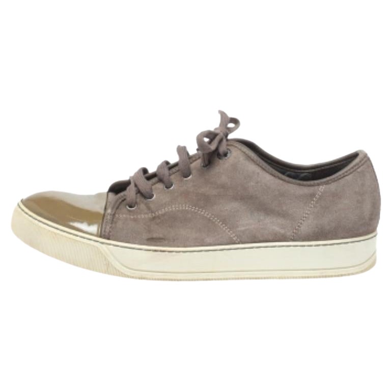 Lanvin Brown/Green Patent And Suede Leather Low Top Sneakers Size 43 For Sale