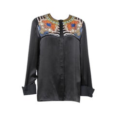 Just Cavalli Black Silk Printed Yoke Detail Long Sleeve Top M