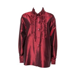 Kenzo Maroon Silk Ruffled Detail Long Sleeve Blouse M