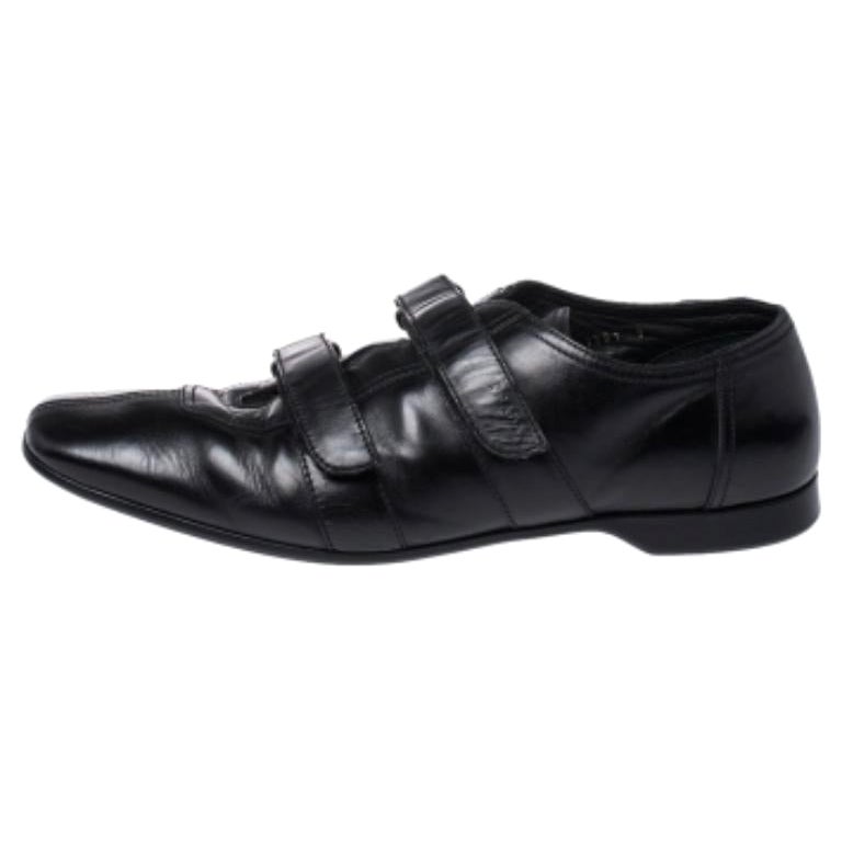 Prada Black Leather Velcro Loafers Size 43 For Sale