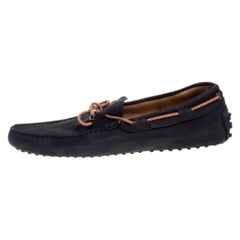 Tod's Navy Blue Suede Bow Driving Loafers Size 43