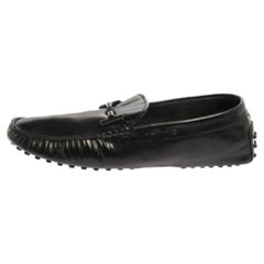 Tod's Black Leather Double T Slip On Loafers Size 44