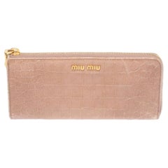 Miu Miu Beige Croc Embossed Patent Leather Zip Around Wallet