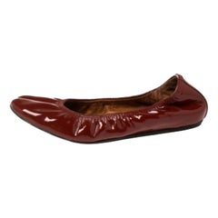 Lanvin Red Patent Leather Scrunch Ballet Flats Size 38
