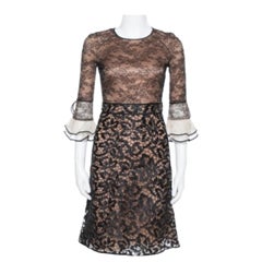 Valentino Black Lace Overlay Flute Sleeve Midi Dress S