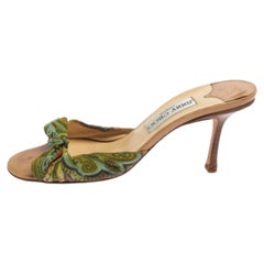 Jimmy Choo Multicolor Printed Satin Knot Slide Sandals Size 38