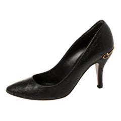 Gucci Black Guccissima Leather Adina Horsebit Pointed Toe Pumps Size 36