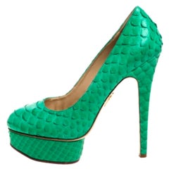 Charlotte Olympia Green Python Leather Priscilla Pumps Size 38