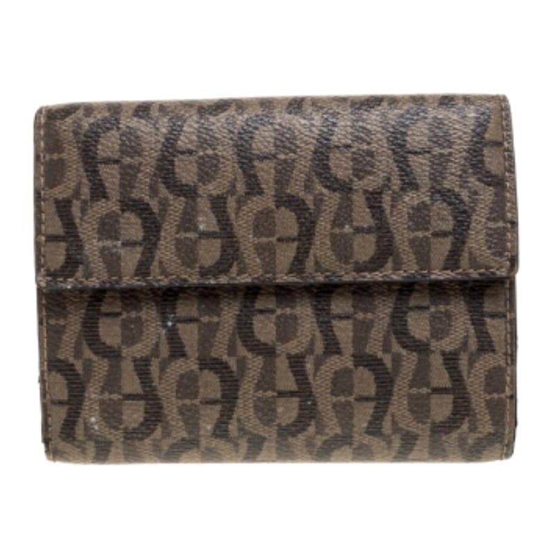 Aigner Brown Signature Coated Canvas French Wallet For Sale