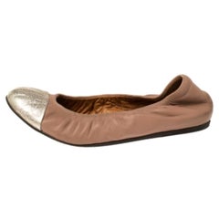 Lanvin Nude/Silver Leather Scrunch Ballet Flats Size 37