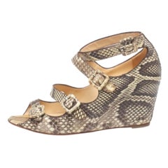Christian Louboutin Beige Python Caged Buckle Wedge Sandals Size 38
